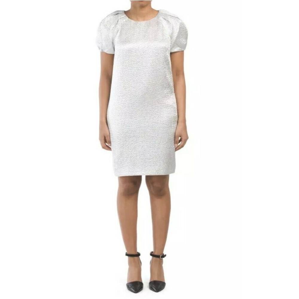 NWT $1,595 St John Silk Silver Cocktail Dress Sz 2